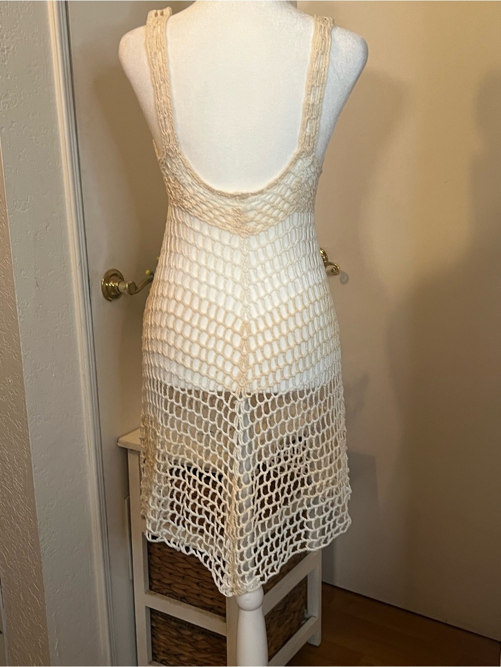 Handmade crochet boho cover-up dress untagged, cream/off-white,vintage-inspired - Picture 4 of 5
